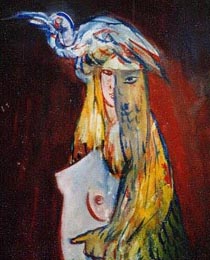 frau mit Federrüstung, 25x28 cm